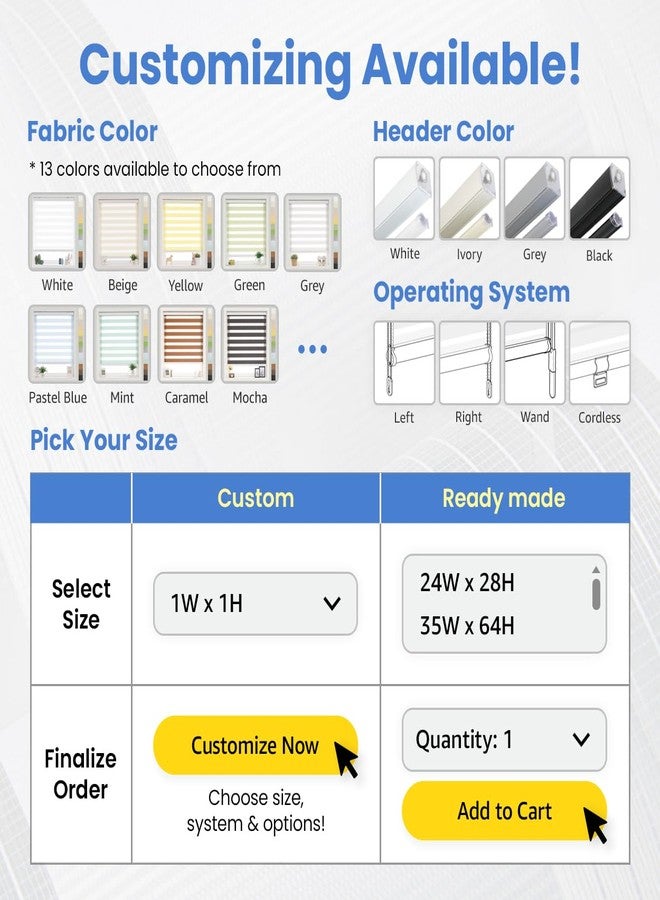 Foiresoft Standard Zebra Roller Blinds for Windows [W35 x H64 Inch, White, Basic], Light Filtering Dual Layer Shades for Bedroom, Living Room, Office, 13 Colors - Image 2